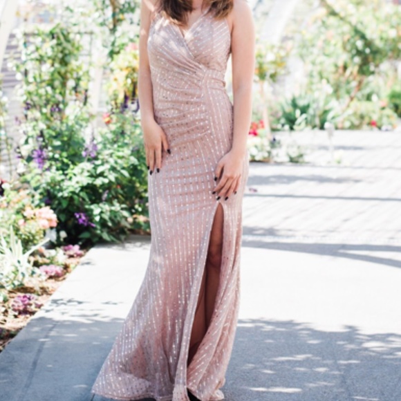 Mauve Sequin Shirred Maxi Gown - Picture 1 of 3